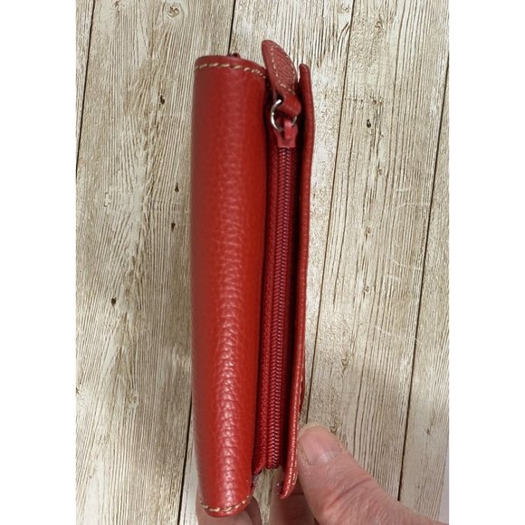 Vintage Genuine Leather Card Wallet ID Bi-Fold Lipstick Red Pebble Snap Closure - Picture 4 of 11